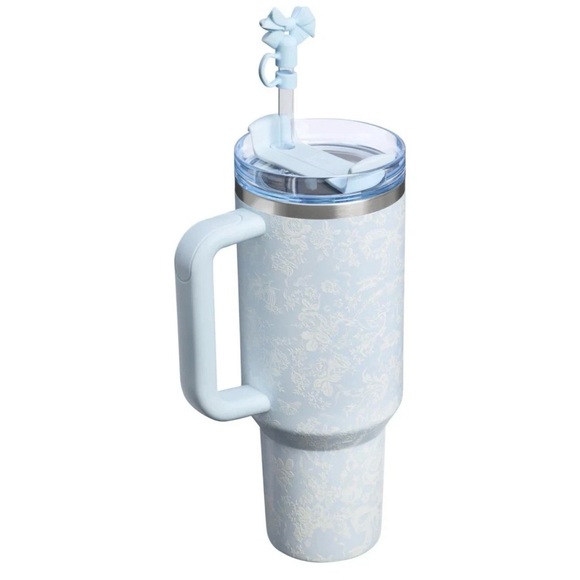Stanley White Travel Tumbler with Light Blue Floral Bow Accents - Picture 2 of 4